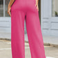 Rose Red Terry Knit Drawstring Smocked Waist Wide Leg Sweatpants