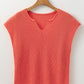 Flamingo Solid Textured Knitted Notch V Neck Sweater T Shirt