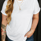 White Round Neck Rolled Sleeve Plus Size T-shirt