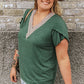 Blackish Green Plus Size Embroidery V Neck Draped Sleeve Blouse