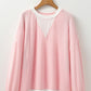 Peach Blossom Corded Colorblock Drop Shoulder Loose Top