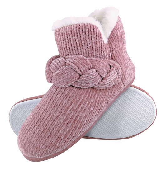 Ladies Knitted Fleece Slippers Booties