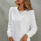 White Textured Puff Long Sleeve Round Neck Top