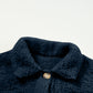 Blue Contrast Flap Pocket Single Breasted Teddy Coat