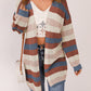 Blue Striped Color Block Hollowed Knit Cardigan