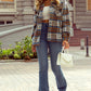 Cinnamon Plaid Print Chest Pockets Turn Down Collar Shacket