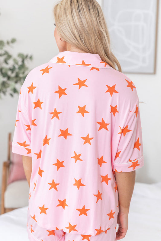 Pink Stars Short Sleeve Shirt and Shorts Bamboo Pyjama Set