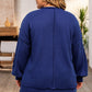 Blue Plus Size Waffle Knit Oversized Exposed Seam Top