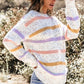 White Colorblock Confetti Stripe Lantern Sleeve Sweater