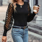 Black Leopard Mesh Puff Sleeve Patchwork Slim Fit Top