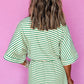 Green Stripe Textured Short Sleeve Collared Buttoned Waist Tie Romper