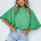 Green Frilly Round Neck Wide Half Sleeve Blouse