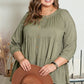 Green Plus Size Ruffle Tiered Split Neck Shirt