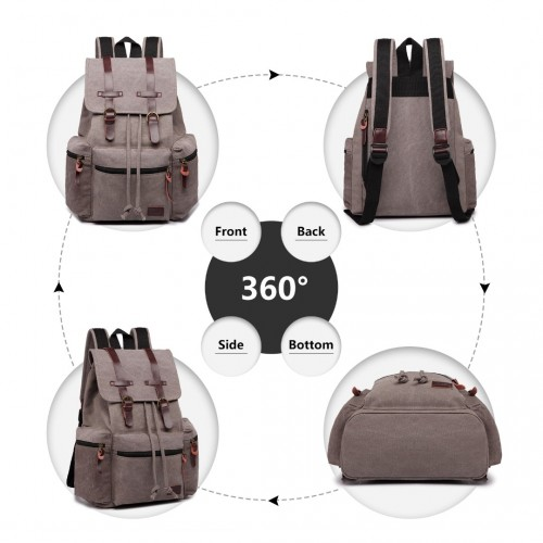 E1672 - Kono Large Multi Function Leather Details Canvas Backpack - Grey