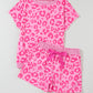 Pink Leopard Print Tee and Satin Tie Shorts Lounge Set