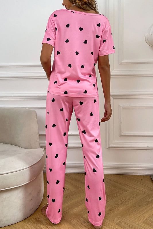 Pink Valentines Heart Print Tee and Trousers Lounge Set