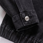 Black Metal Buttons Flap Pocket Drop Shoulder Denim Jacket