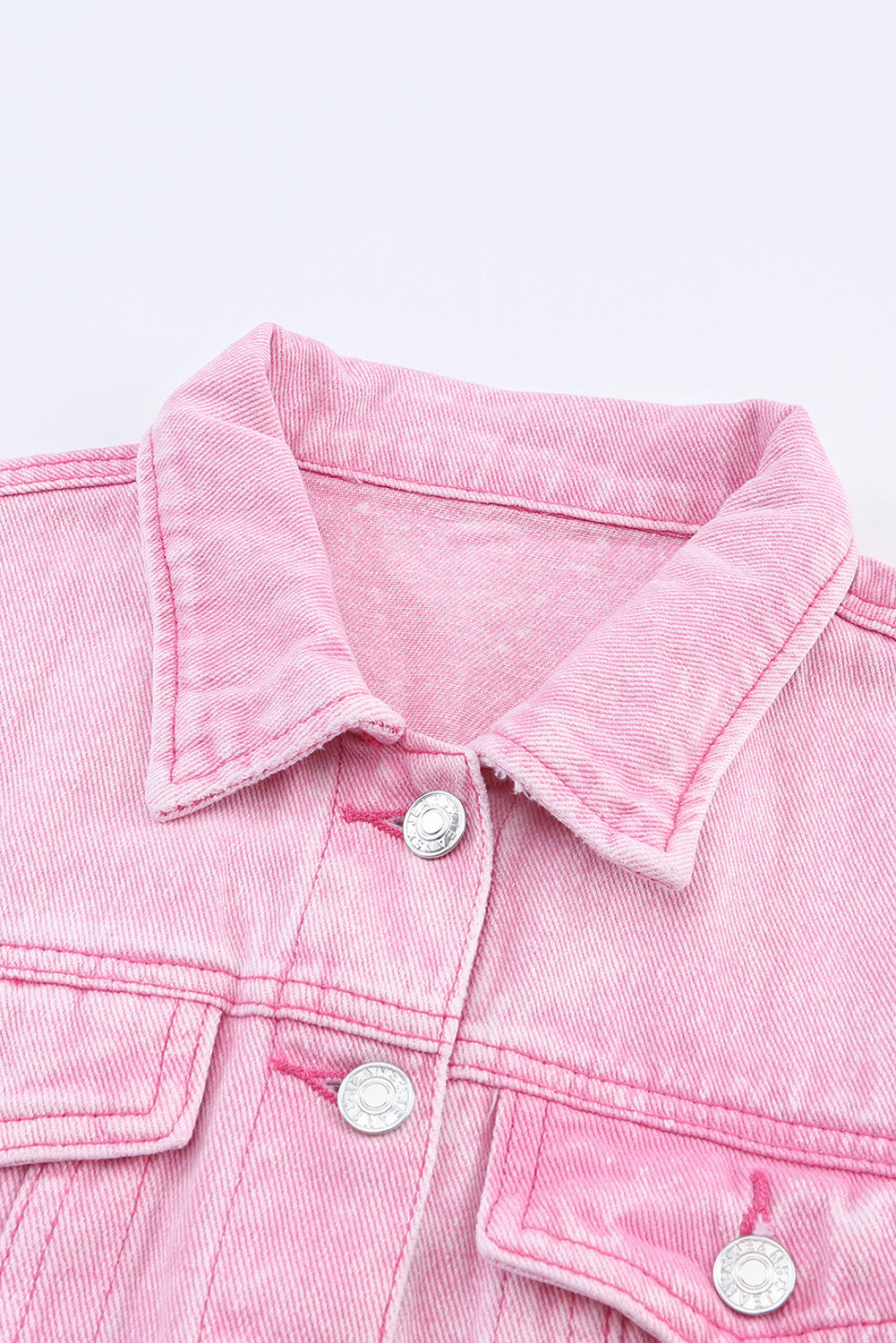 Pink Acid Wash Button Flap Pocket Denim Jacket