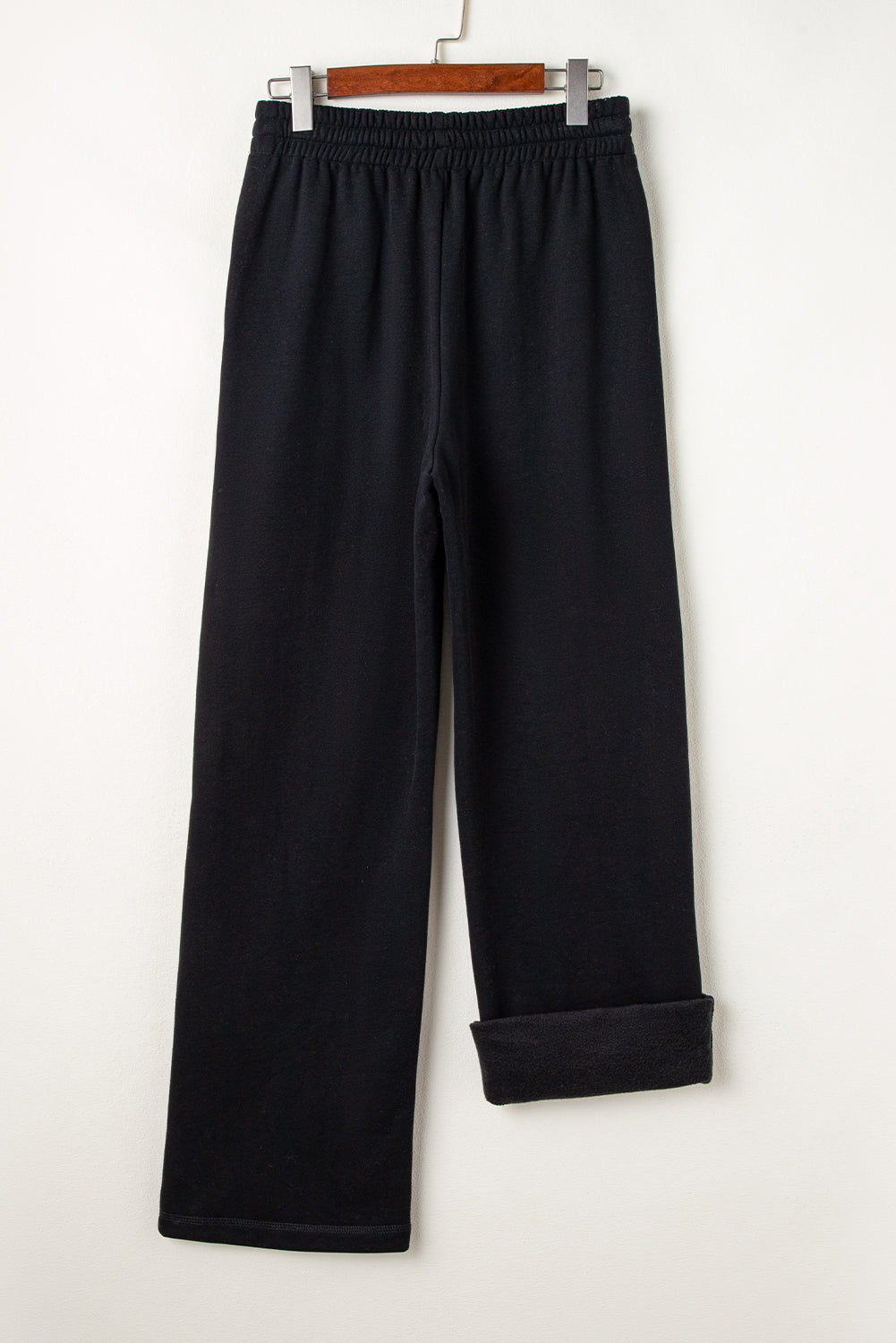 Navy Blue Solid Colour Fleece Lined Drawstring Waist Casual Trousers