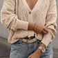 Apricot Plus Size Knitted Hollow out Button up Cardigan