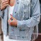 Sky Blue Sequin Embellished Fringe Distressed Denim Jacket