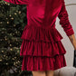 Racing Red Velvet High Neck Tiered Ruffle Mini Dress