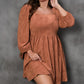 Chestnut Plus Size Suede Square Neck Balloon Sleeve Dress