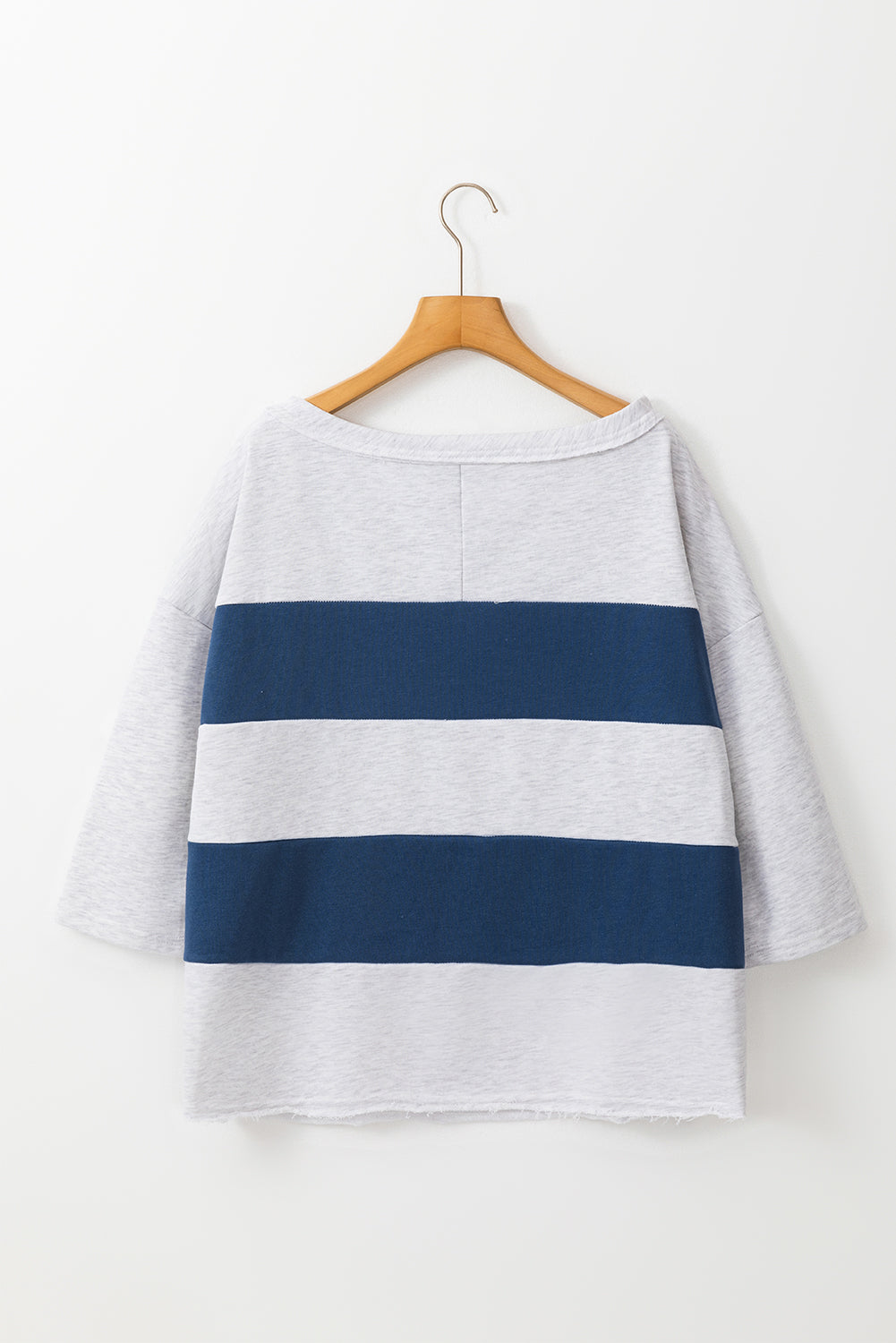 Sail Blue Colourblock Striped Patchwork Raw Seamed Sweatshirt