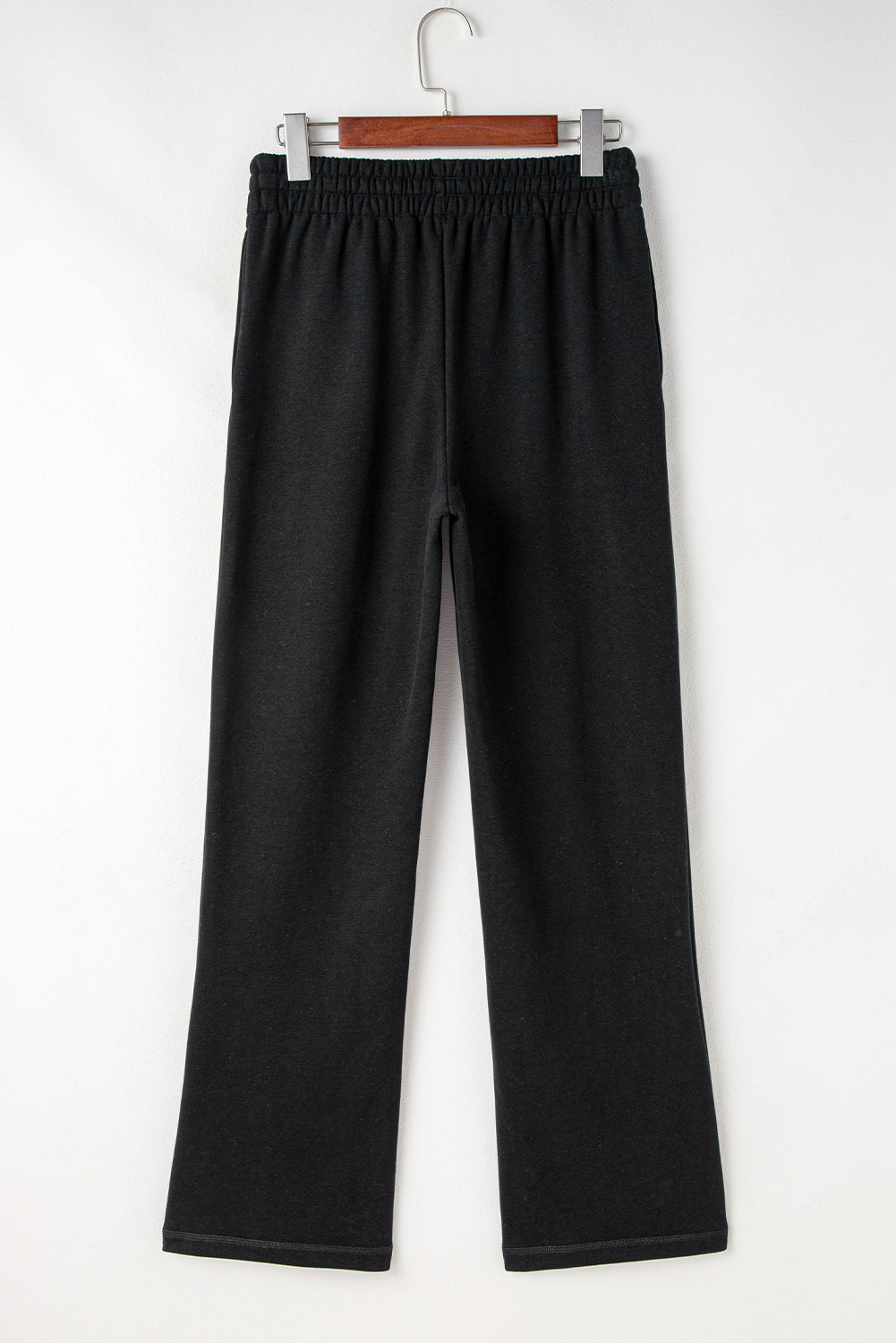 Navy Blue Solid Colour Fleece Lined Drawstring Waist Casual Trousers