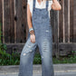 Stone Blue Distressed Bib Pocket Wide Leg Denim Overall