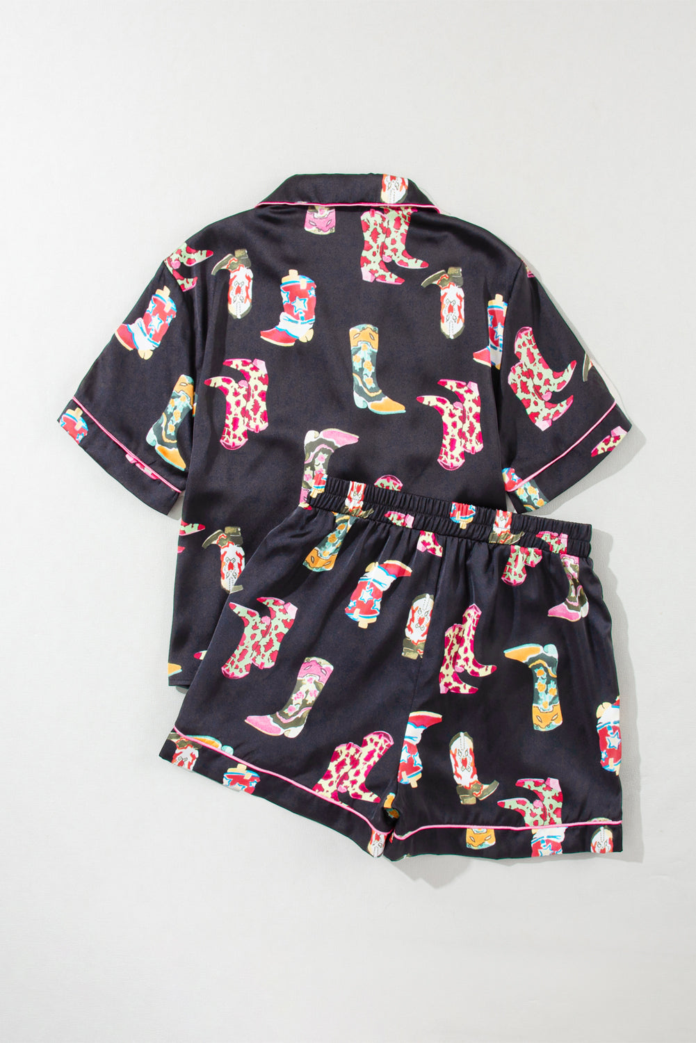 Black Western Boots Printed Short Pyjamas Set