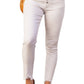 White Plain High Waist Buttons Frayed Cropped Denim Jeans