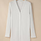 White Solid Color Ribbed Button up Tunic Cardigan