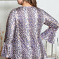 Purple Floral Print Round Neck Plus Size Babydoll Blouse