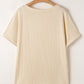 Beige Lace Crochet Patched Cable Textured Cuffed Short Sleeve Plus Size Top