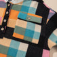 Multicolour Plaid Color Block Flap Pocket Buttoned Hoodie