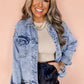 Beau Blue Vintage Washed Flap Pockets Denim Jacket