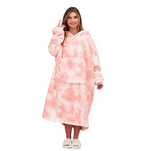 Extra-Long Tie Dye Oversized Hoodie Blanket Soft Sherpa Fleece