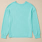 Aruba Blue Solid Colour Corduroy Knit Round Neck Top