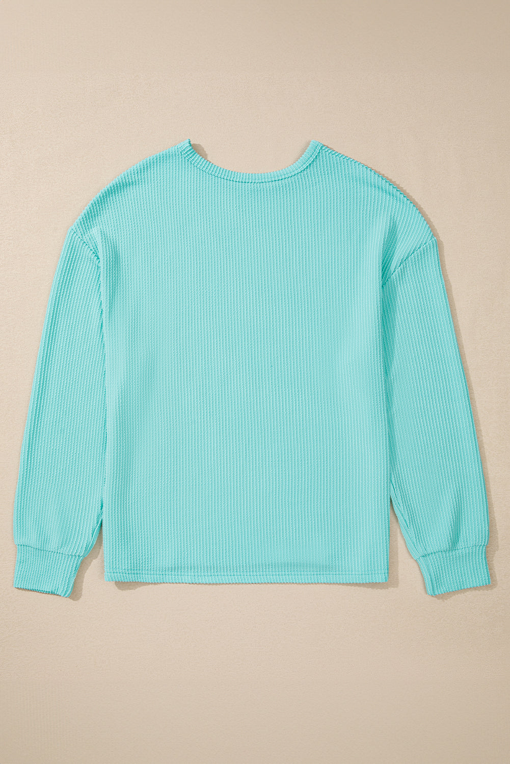 Aruba Blue Solid Colour Corduroy Knit Round Neck Top