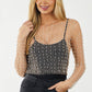 Apricot Pearl and Rhinestone Detail Sheer Mesh Top