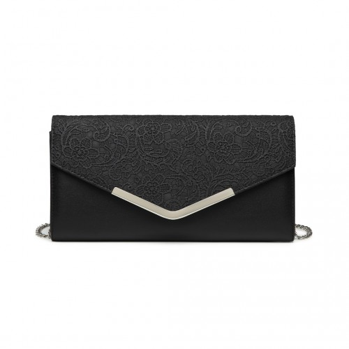 LP2312 - Miss Lulu Lace Envelope Flap Clutch Evening Bag - Black