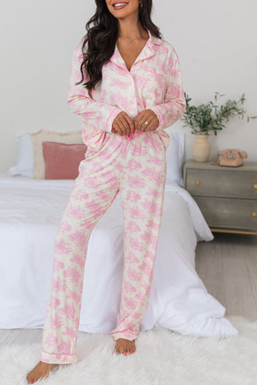 Pink Floral Long Sleeve and Trousers Pyjamas Set