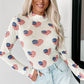 White Americana Glitter Mesh Long Sleeve Bodysuit