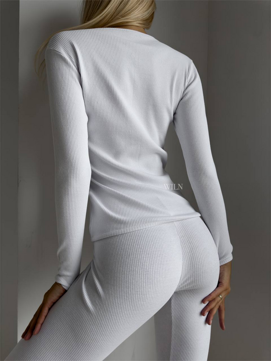 2 Piece Ribbed Cotton Loungewear