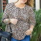 Khaki Leopard Print Lace-up Ruffled 3/4 Sleeve Plus Size Blouse