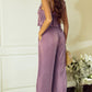 Rose Tan Solid Self Tied Straps Pleated Wide Leg Jumpsuit