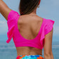 Rose Red Ruffled V Neck Swim Top