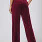 Burgundy Solid Drawstring Waist Wide Leg Pants