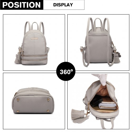 LT1705 - Miss Lulu PU Leather Look Small Fashion Backpack - Grey